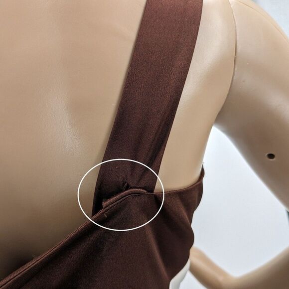 NWT Vintage y2k 2000s Morgan & Co Mini Dress Brown Ruching Mod Size L - Picture 9 of 10